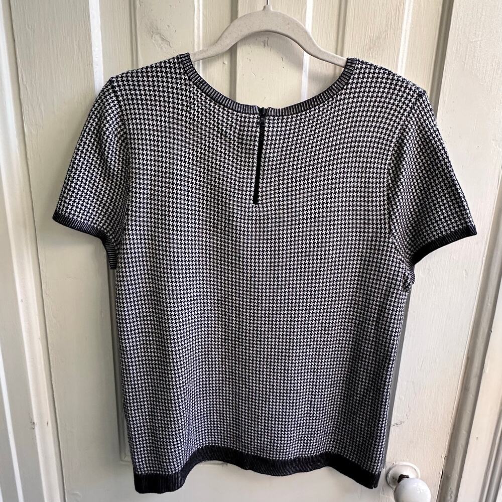 Alice + Olivia Employed Black & White Houndstooth Knit Top Size Large - Picture 6 of 8